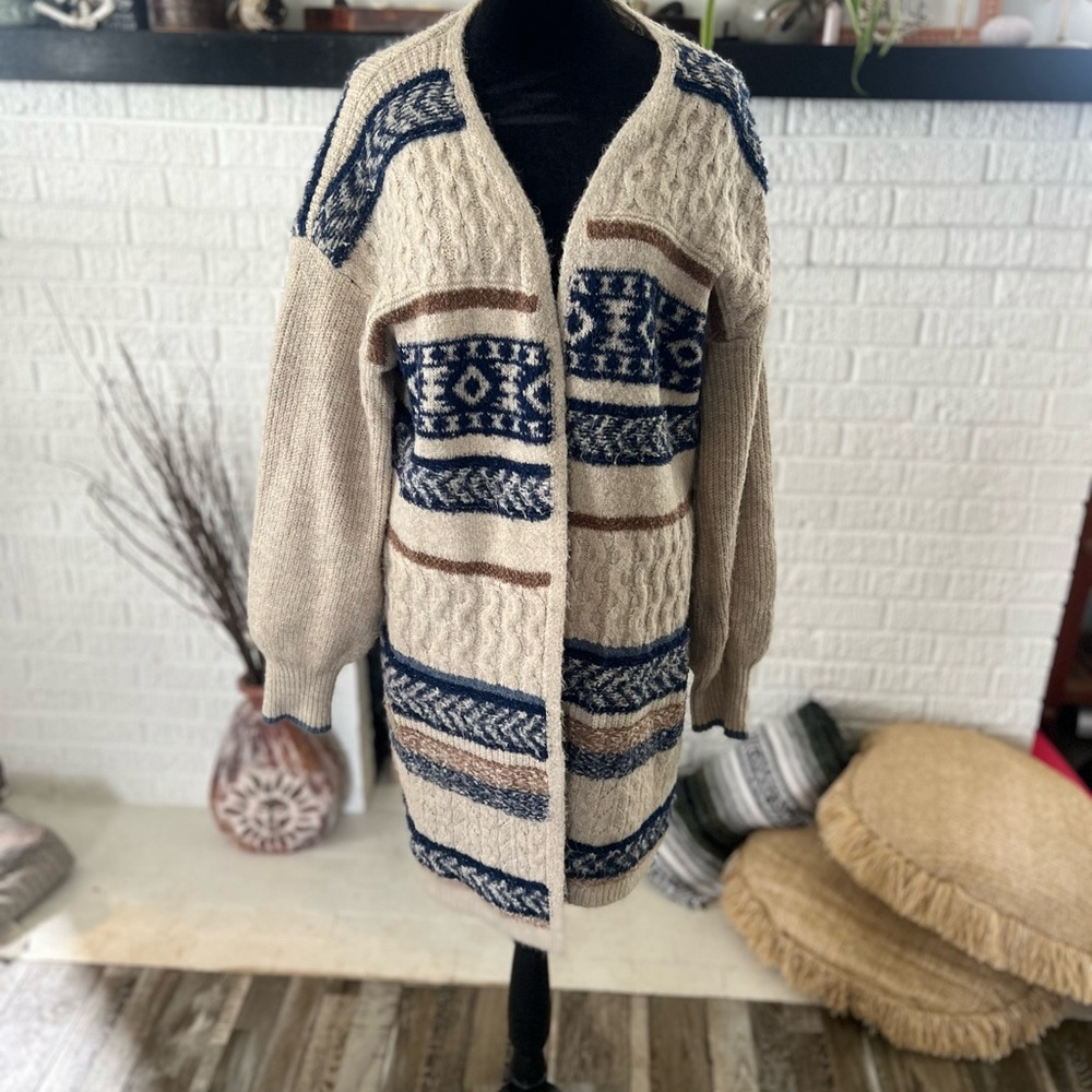 Frye Blue and Cream Knit Sweater